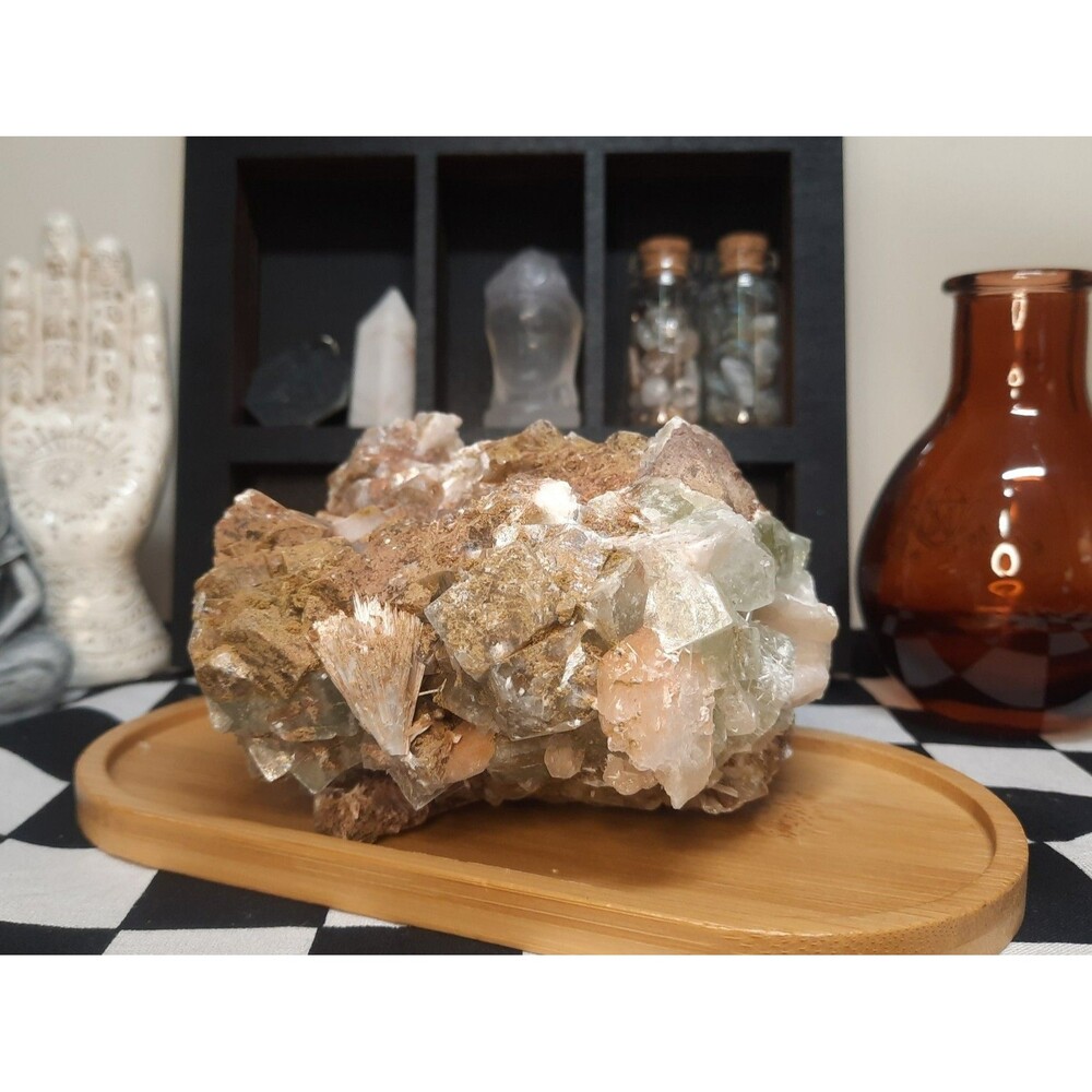 Rare 1.34 lb Green Cubic Apophyllite Stilbite & Scolecite Zeolite Cluster